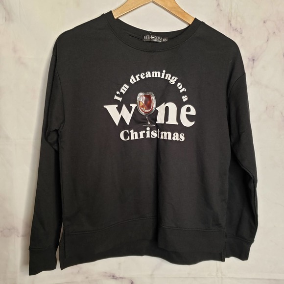 FIFTH SUN Wine Christmas Graphic Black Pullover Sweater XS - Picture 1 of 7